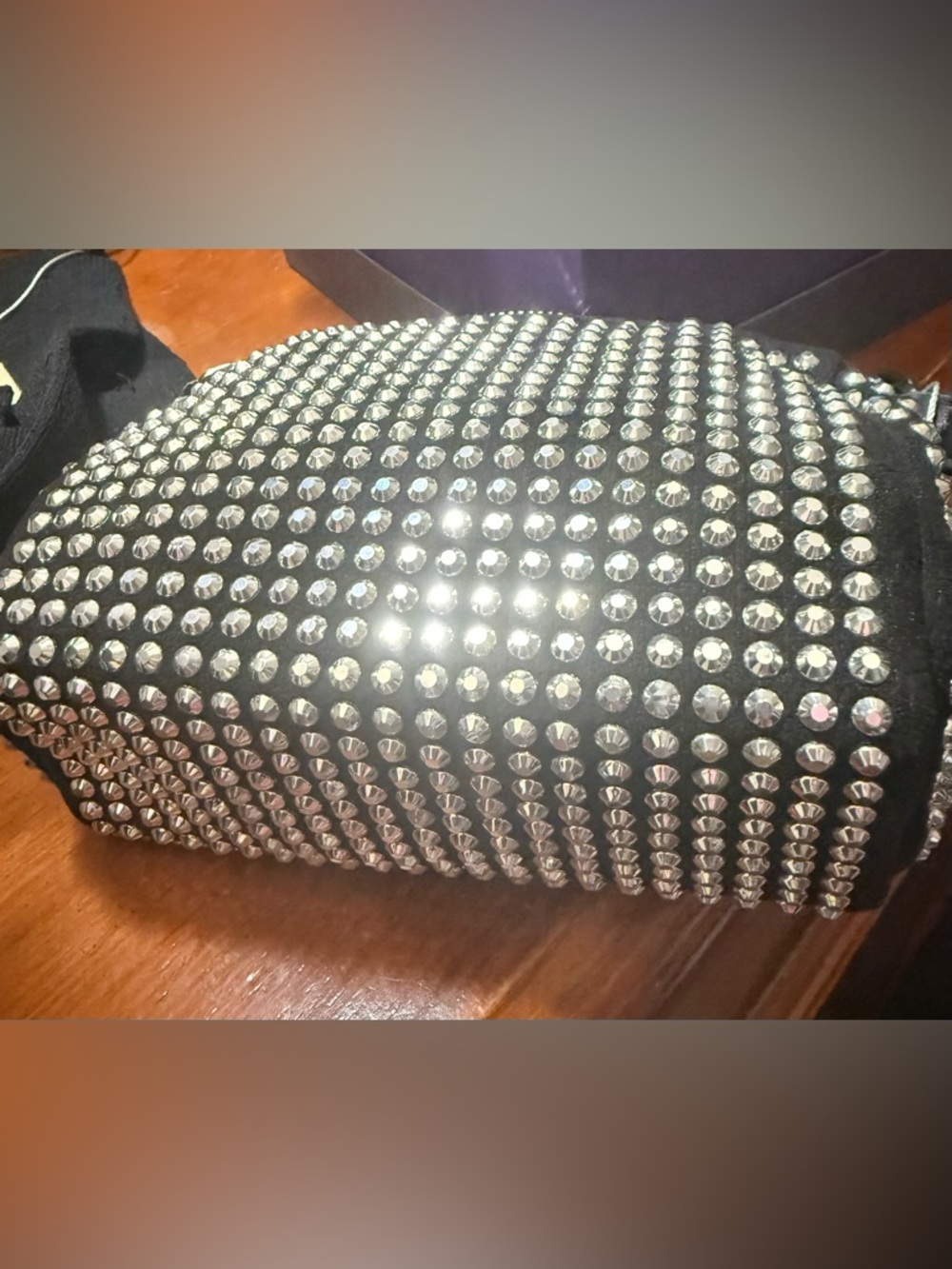 Mini-Crystal-Embellished Black Studded Women's Crossbody Bag - Picture 5 of 11